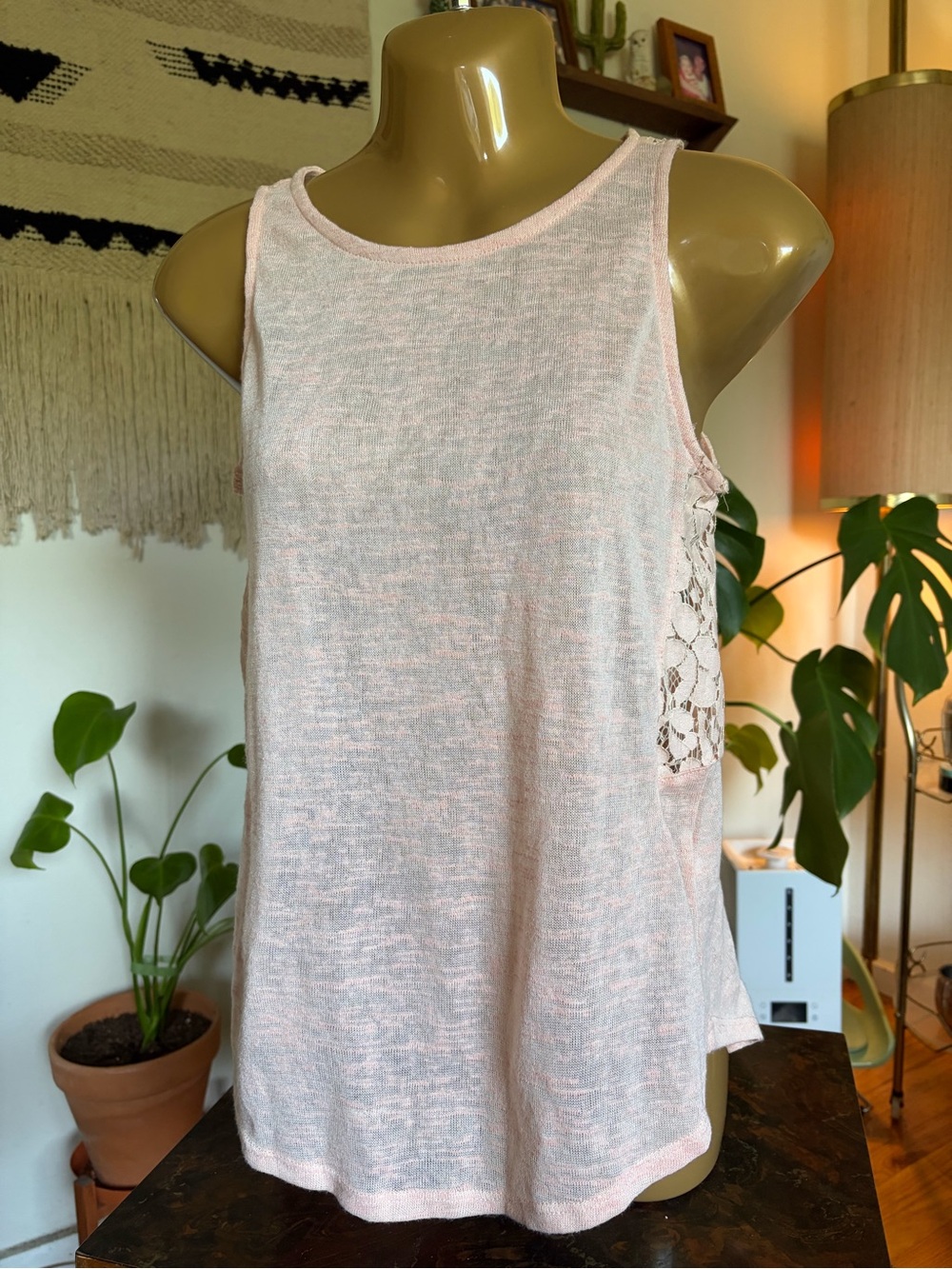 Sleeveless Lace-Trim Peach Top